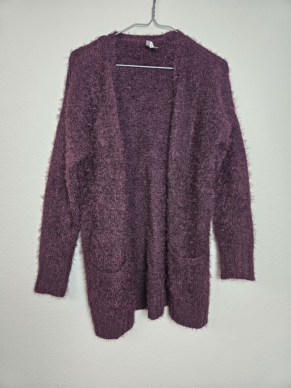Mudd Plum Fuzzy Open Cardigan with Pockets Medium